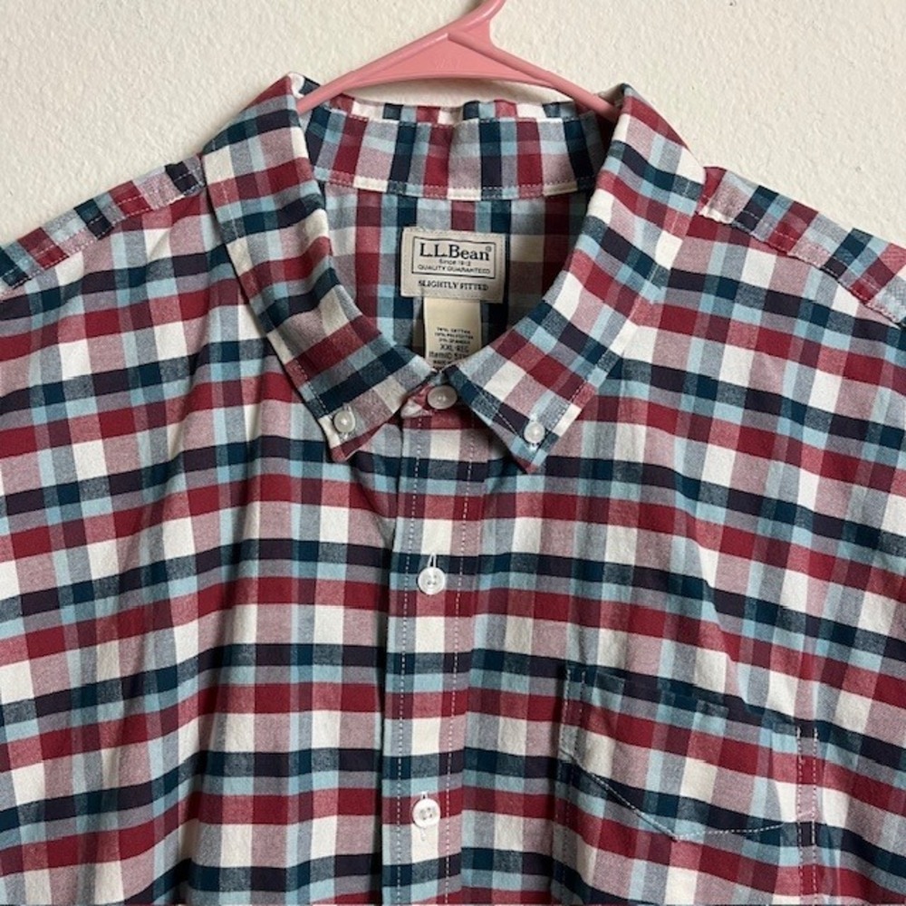 L.L.Bean‎ Plaid Button Down Shirt Mens XXL Regular Slightly Fitted Short Sleeve